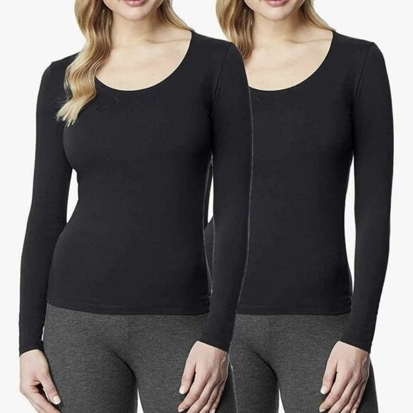 NEW 32 Degrees Women's M Heat Long Sleeve Scoop Neck 2 Pack Black - Picture 1 of 6
